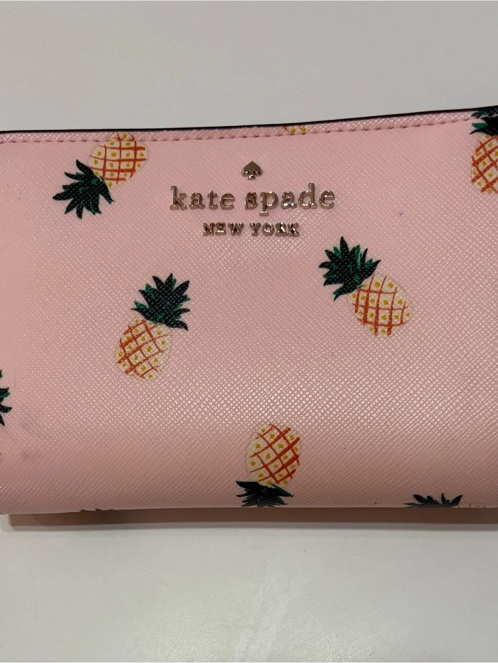 kate spade pink pineapple-print continental wallet with gold logo